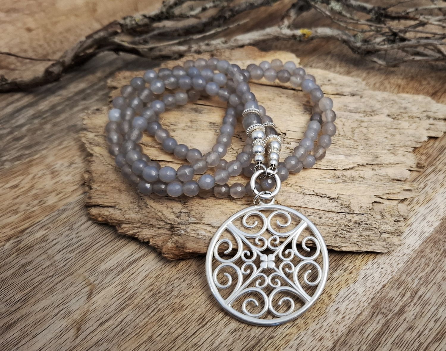 TALIA - Achatkette - grau - Silber