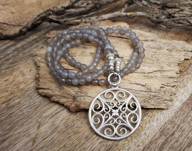 TALIA - Achatkette - grau - Silber