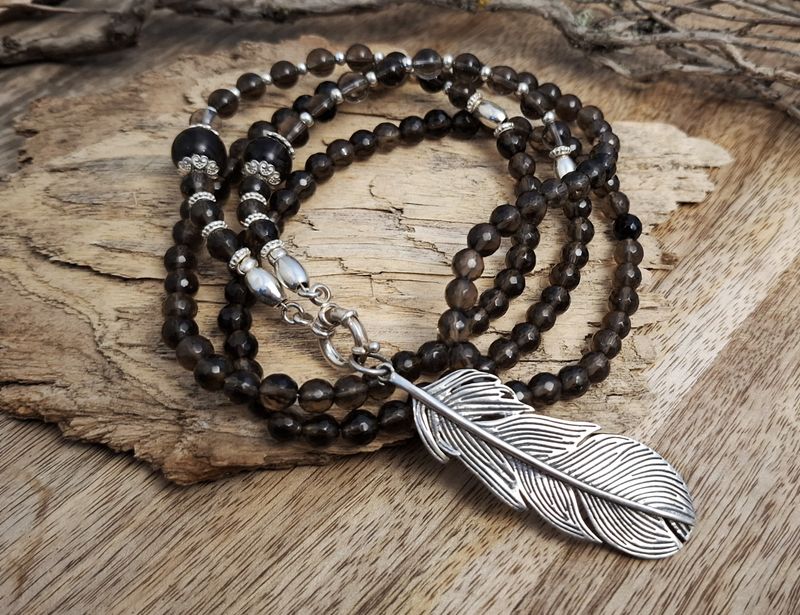 BROWNY - Rauchquarzkette - Sterling Silber - dunkelbraun