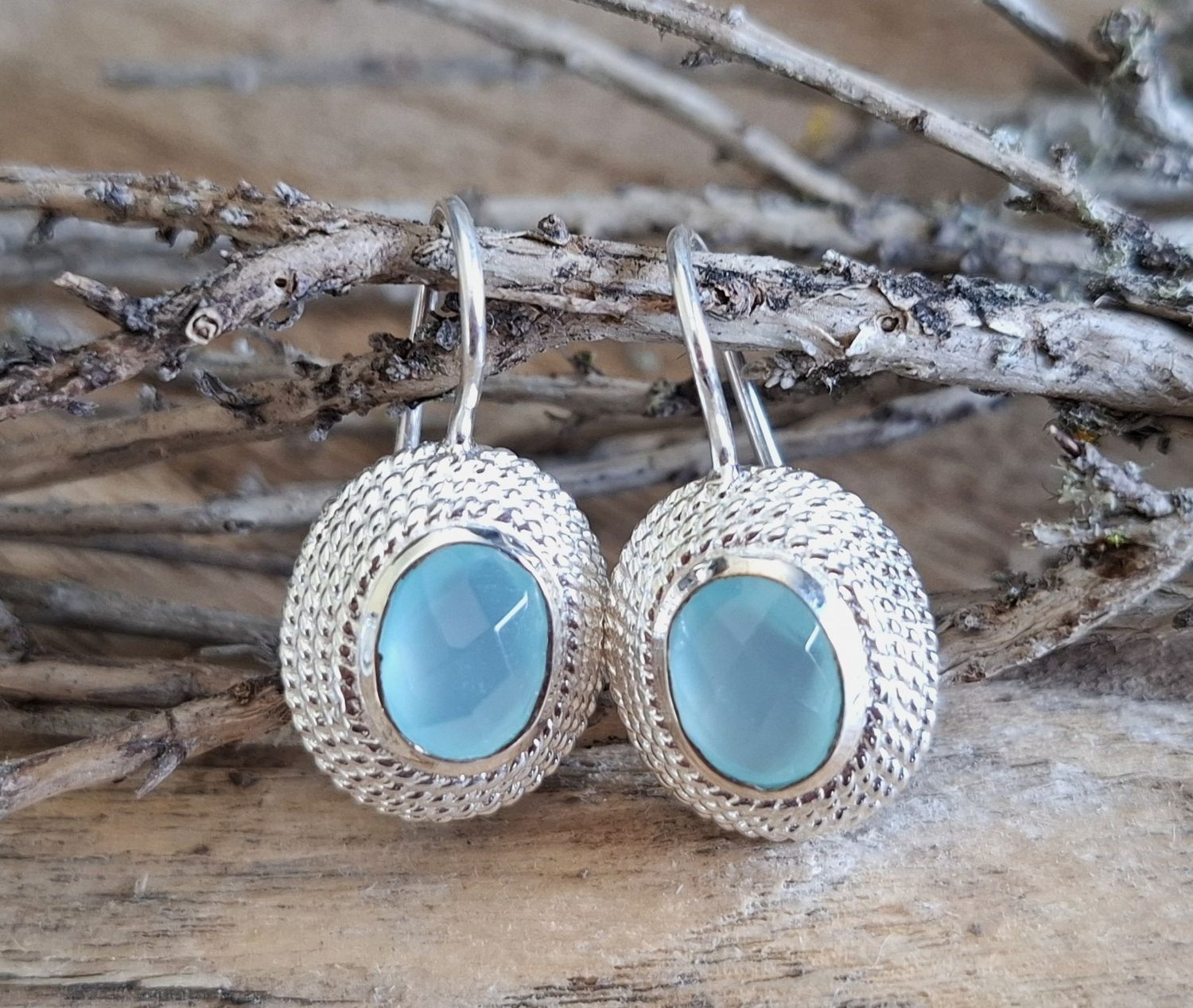 NORA - Silberohrringe - Aqua Achat