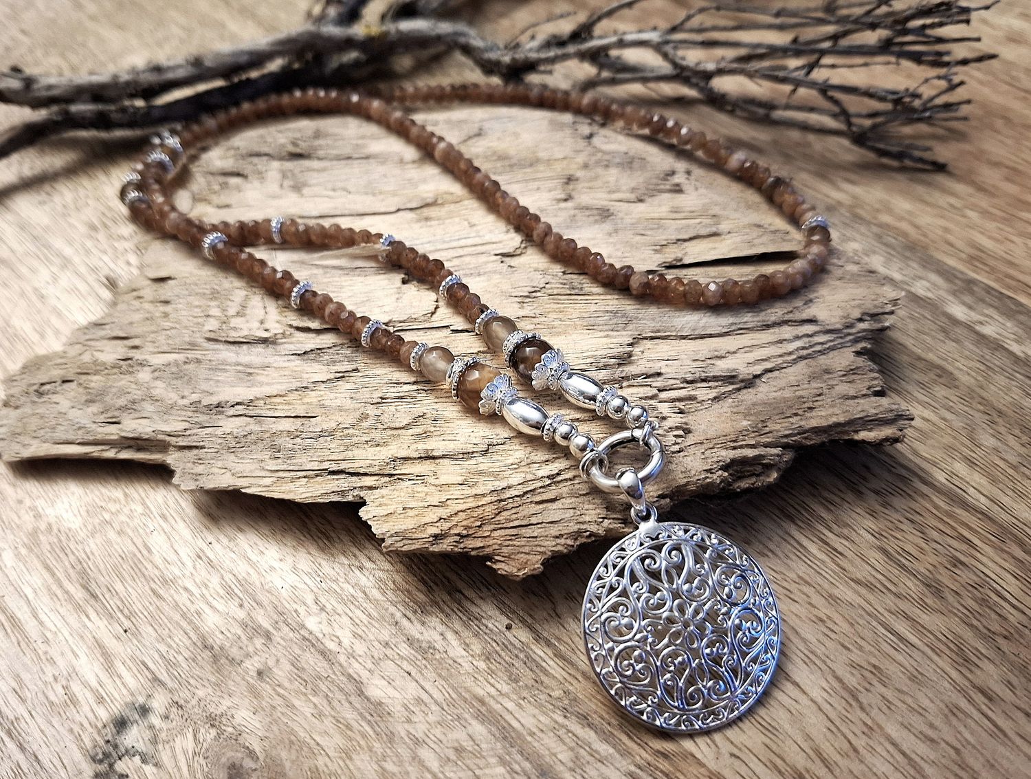 AMELIA - Jadekette - Sterling Silber - braun