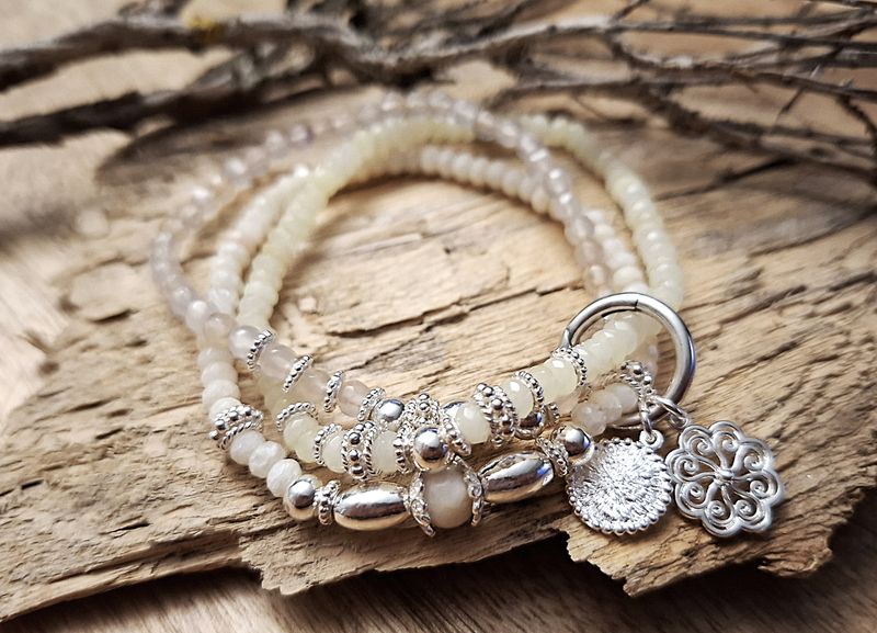 ELENA - Jadearmband - Sterling Silber - écru