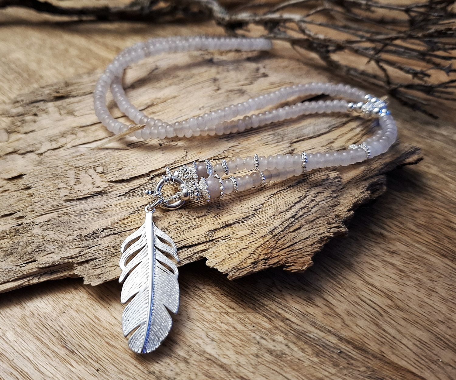 KIRA- Jadekette - Sterling Silber - hellrosa