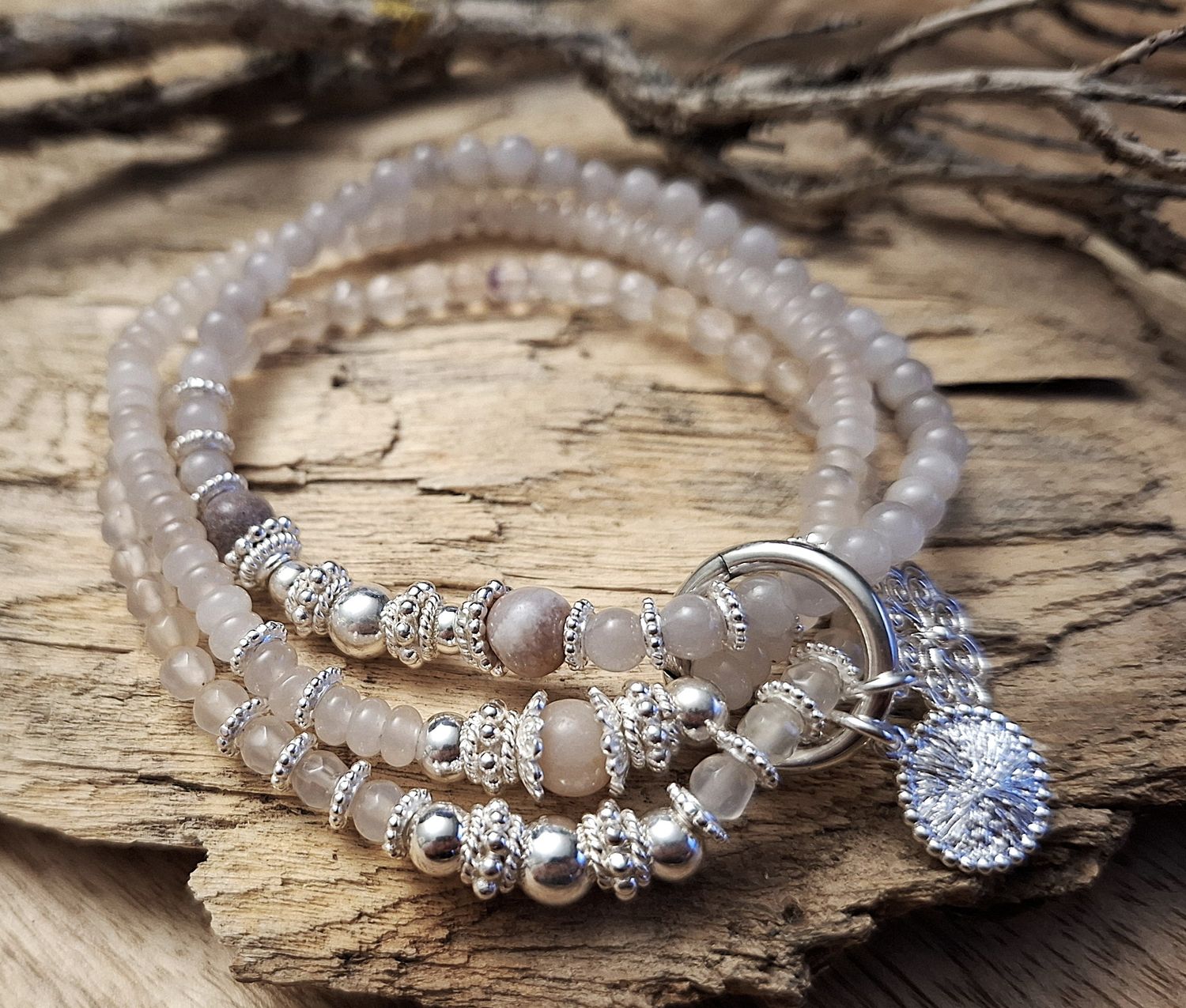 ELENA - Edelsteinarmband - Sterling Silber - altrosa