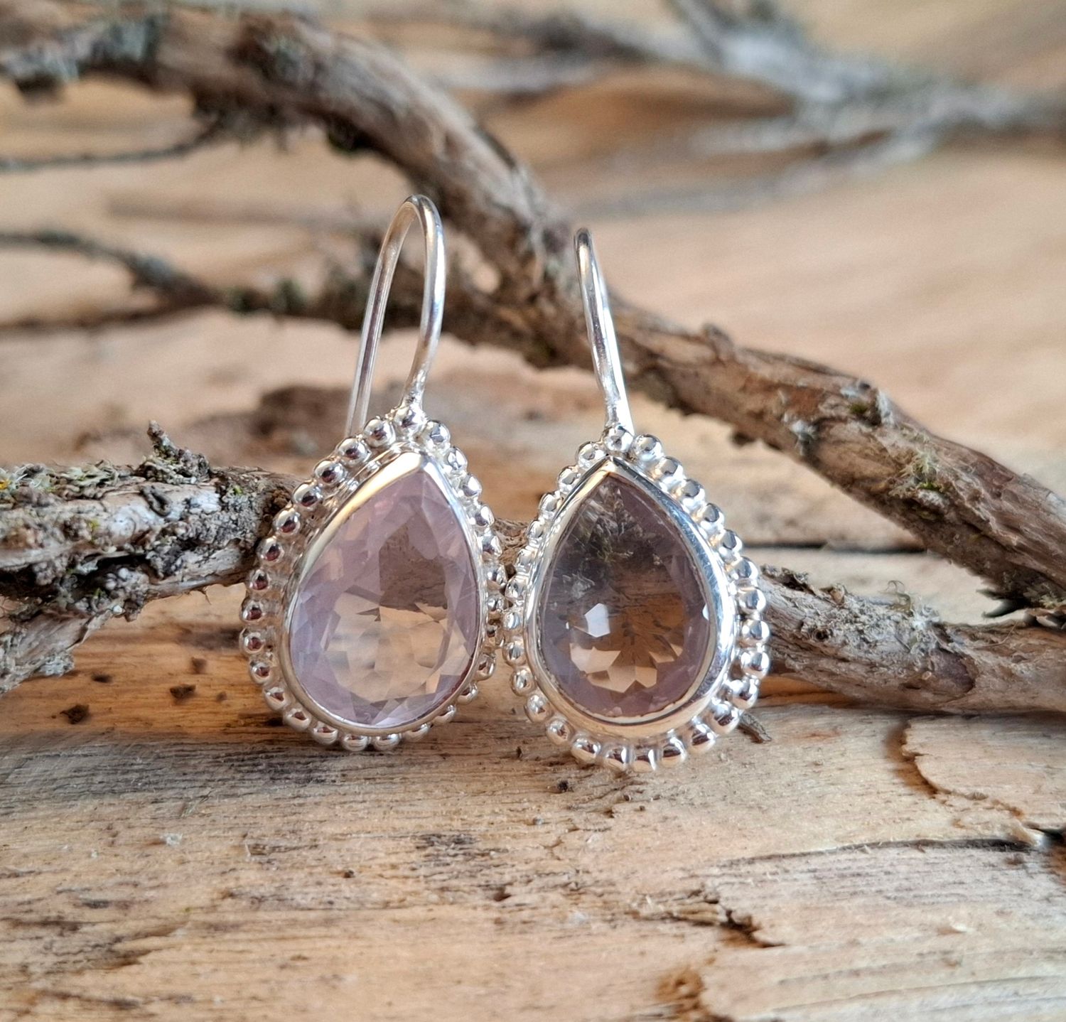 MONA - Silberohrringe - Rosenquarz