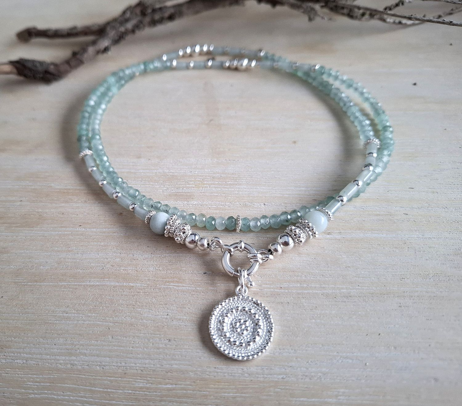 MINTI - Jadekette - Sterling Silber - pastellgrün