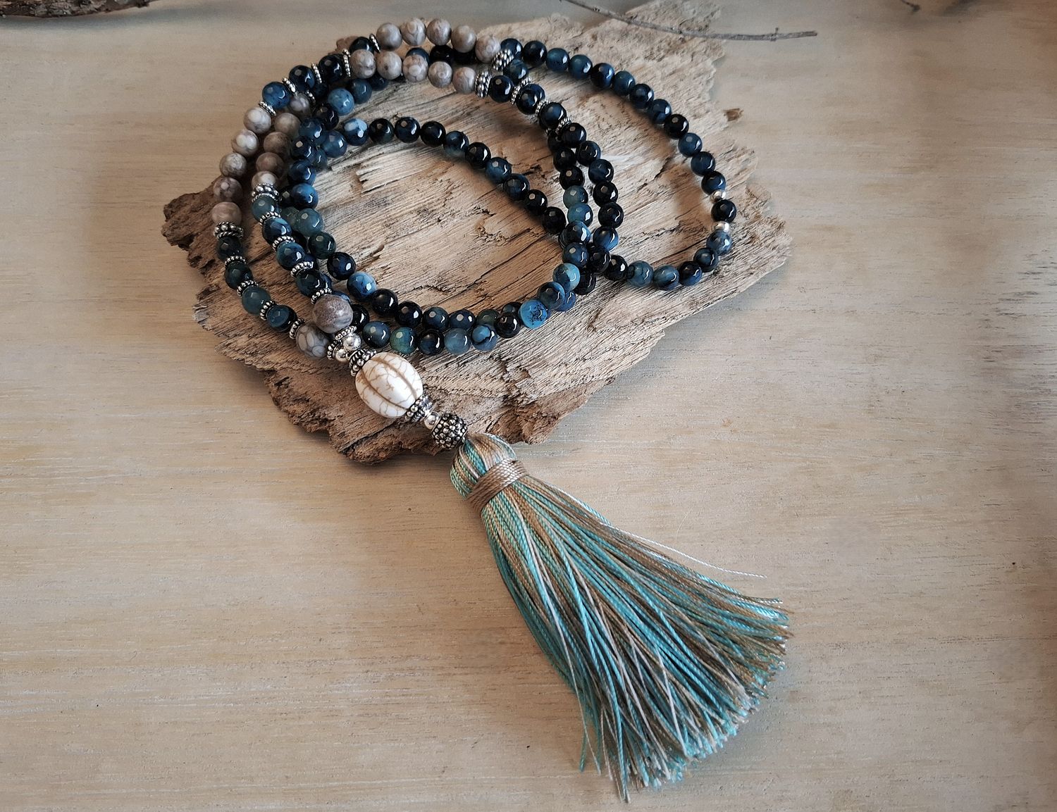 OCEAN - Perlenkette - Sterling Silber - blau-türkis-hellbrau