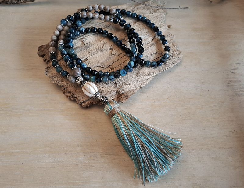 OCEAN - Perlenkette - Sterling Silber - blau-türkis-hellbrau