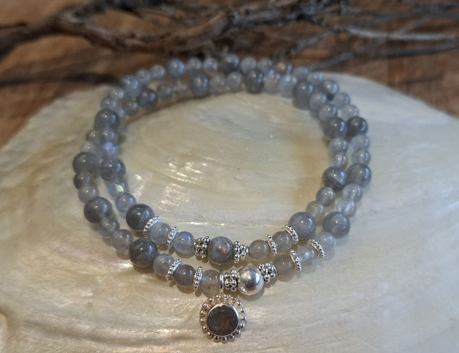 LABRADORIT - Edelsteinarmband - Sterling Silber - grau