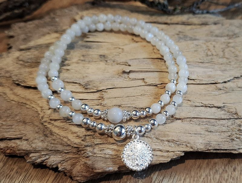 MOONSTONE - Edelsteinarmband - Sterling Silber - écru