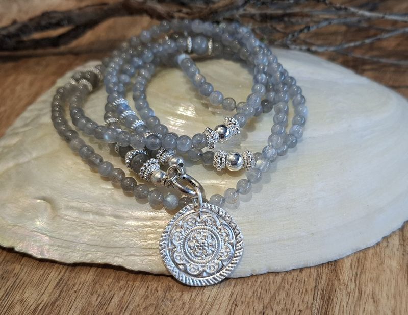 LABRADORIT - Edelsteinkette - Sterling Silber - grau