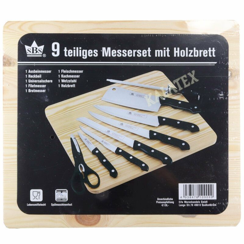 9 tlg Messerset mit Holzbrett 9 tlg Messerset mit Holzbrett