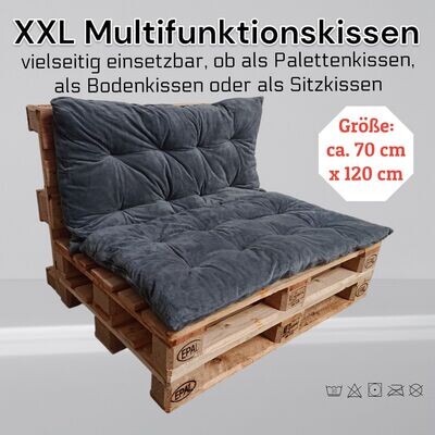 XXL Multifunktionskissen Pallettenkissen Chillkissen Bodenkissen Sitzkissen Kissen ca. 70 x 120cm Polyester (Grau)