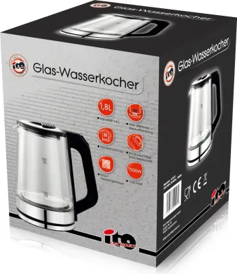 elektrischer Wasserkocher aus Glas und Edelstahl 1,8L Glas-Wasserkocher mit LED-Beleuchtung, und drehbareren Sockel 360° elektrischer Wasserkocher aus Glas und Edelstahl 1,8L Glas-Wasserkocher mit LED-Beleuchtung, und drehbareren Sockel 360°