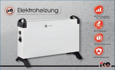 Leistungsstarke 2000 Watt Elektroheizung mit 3 Heizstufen und regelbarem Thermostat