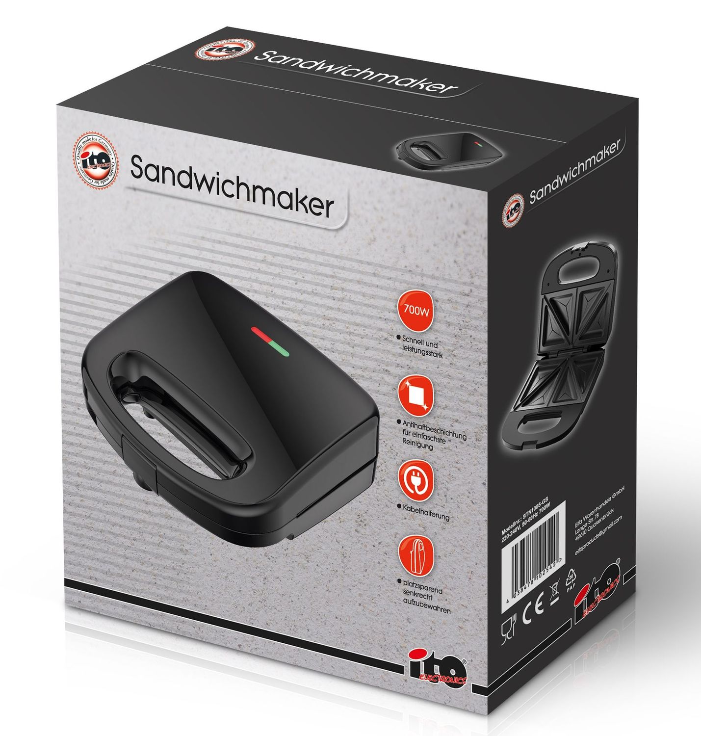 Sandwichmaker 700 W – Antihaftbeschichtung – Kompakt & leistungsstark – Schwarz Sandwichmaker 700 W – Antihaftbeschichtung – Kompakt & leistungsstark – Schwarz