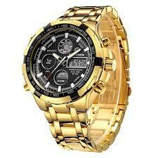 New MAIMANRUI Dual Time Quartz Analog + Digital LED Watches Men&#39;s Military Sportswatch Full Steel Watches