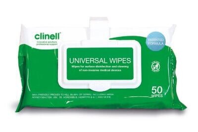 Clinell Universal Wipes Clip Pack [Pack of 50]