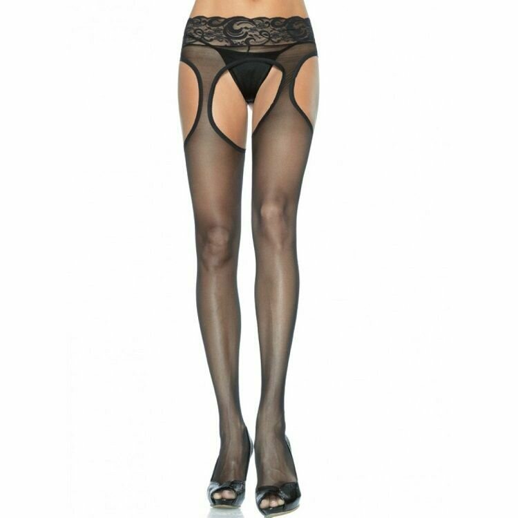 LEG AVENUE PANTYS EN NEGRO EFECTO LIGUERO CON ENCAJE EN LA CINTURA