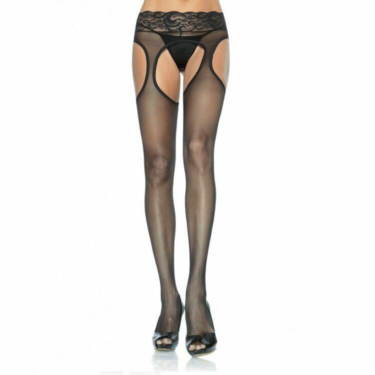 LEG AVENUE PANTYS NEGROS EFECTO LIGUERO CON ENCAJE EN LA CINTURILLA PLUS