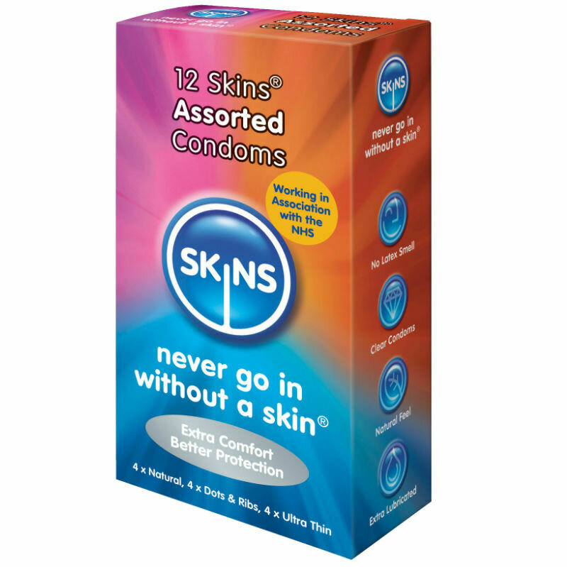 SKINS PRESERVATIVOS NATURAL + FINO + PUNTOS &amp; ESTRIAS 12 UDS