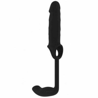 SONO 34 EXTENSION +2.5CM  PENE CON ANILLA TESTÍCULOS Y PLUG ANAL NEGRO