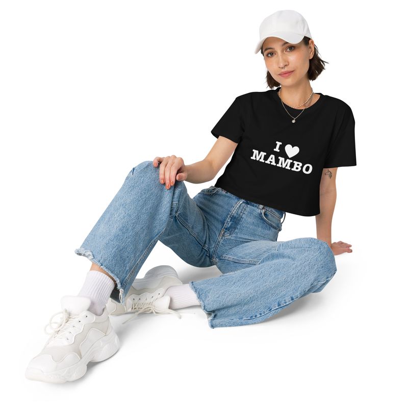 I love Mambo (White Heart). Women’s crop top
