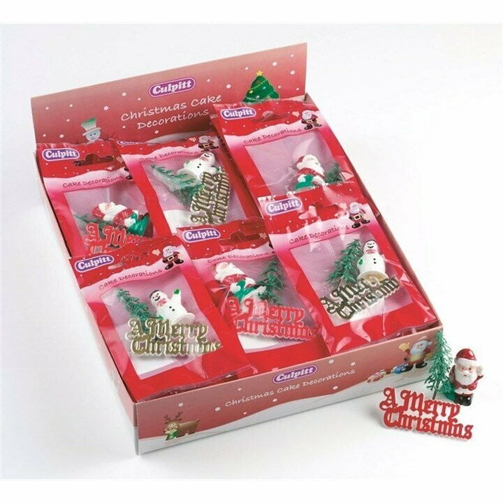 Christmas Cake Decorations Packs Snowman, Motto & Tree x1 pack