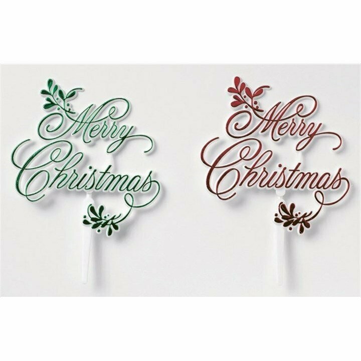 Plastic Merry Christmas Mistletoe Pic/Motto x1 piece (Green)