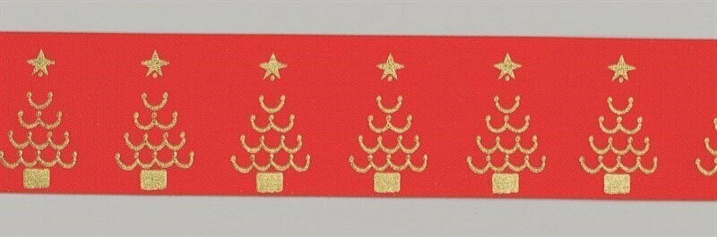 Red/Gold Christmas Trees Ribbon - 36mm X 1m