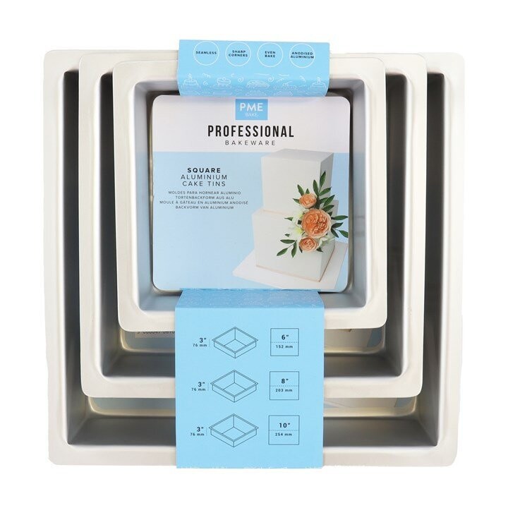 PME SQUARE CAKE PANS 6, 8, 10-INCH X 3-INCH DEEP, SET OF 3
SQRB68103