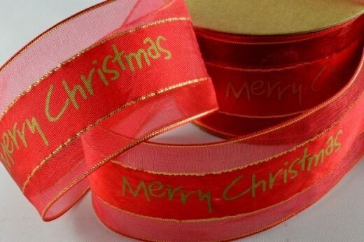 38mm Red Merry Christmas Ribbon - x 1m