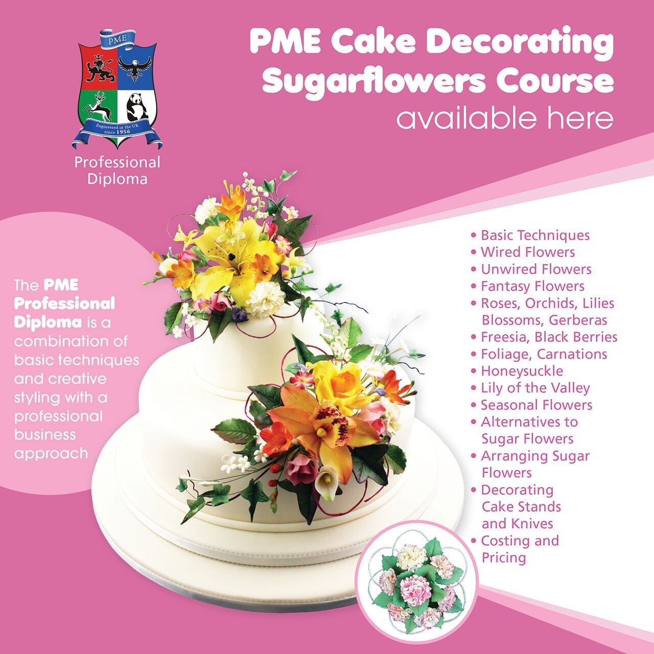 PME Professional Diploma - Sugar Flowers - Wednesday 10th September - (10 weeks) - 7pm to 9.30pm (Excluding HT)