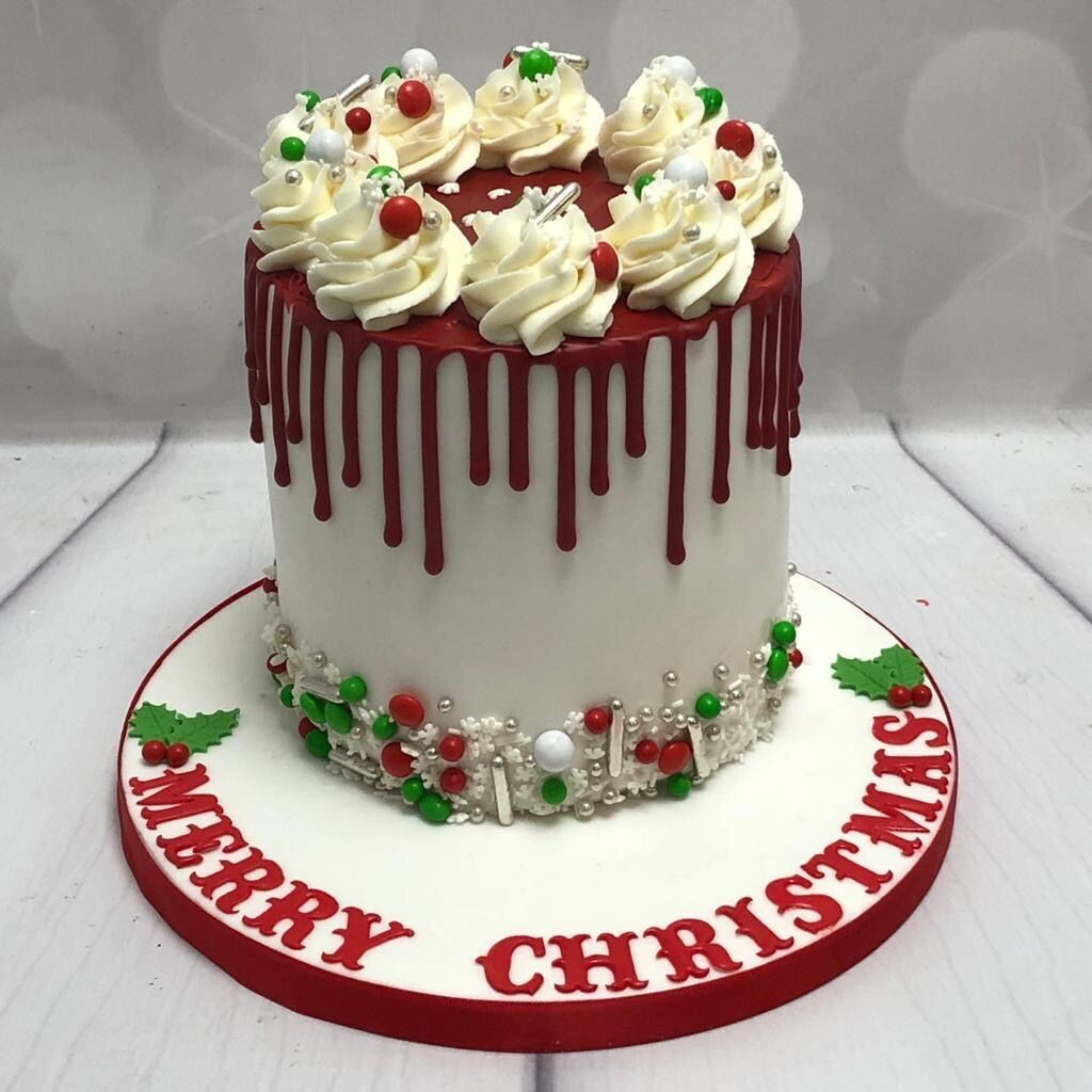 7" Christmas Drip Cake - Vanilla Sponge
