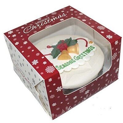 8" Christmas Cake Box with Window Red with Snowflake Design