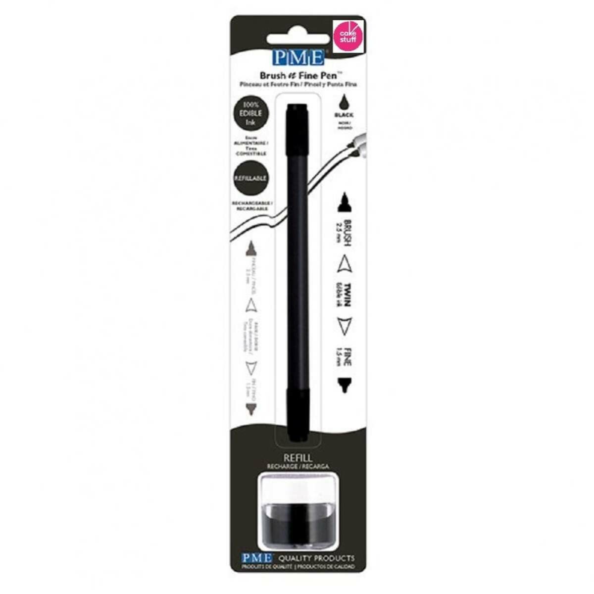 PME BLACK Brush & Fine Pen double ended edible ink icing colouring pen PE042 PME BLACK Brush & Fine Pen double ended edible ink icing colouring pen PE042