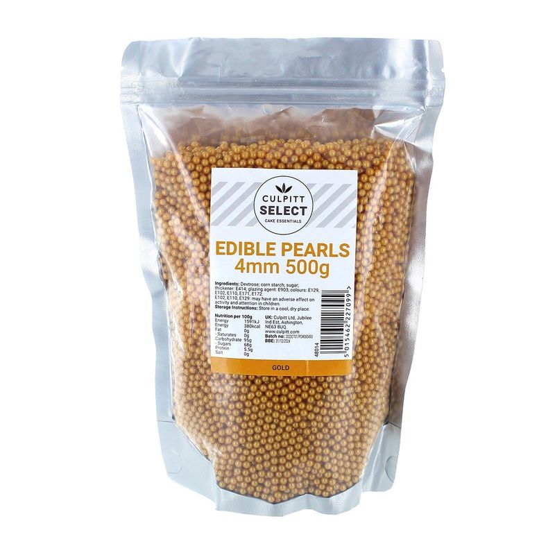 500g Culpitt Select Edible Pearls 4mm - Gold