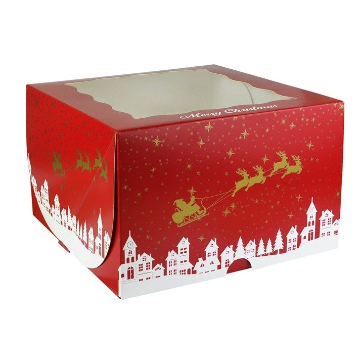Christmas 250mm Cake Box with Window - approx 152mm Deep (10 x 5")