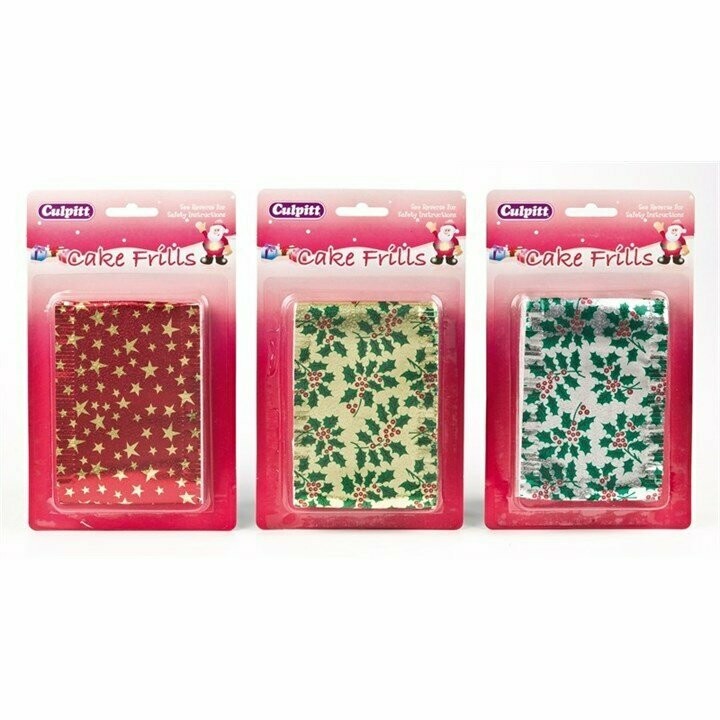 Gold with green holly Christmas Cake Frills - 83 X 914mm x1