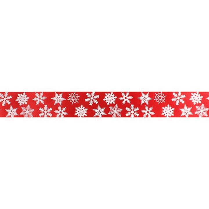 24mm Red Ribbon with White Snowflakes - x1m