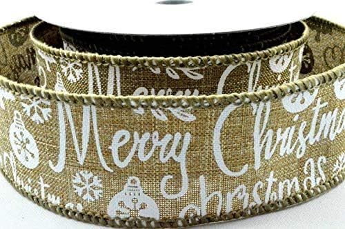 36MM wired edge Gold & White Merry Christmas 1m 1m