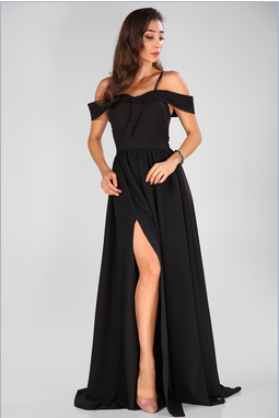 Women&#39;s Boat Neck Black Evening Dress