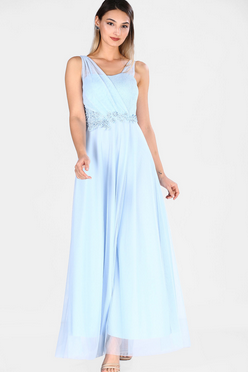 Women&#39;s Lace Detail Blue Evening Dress