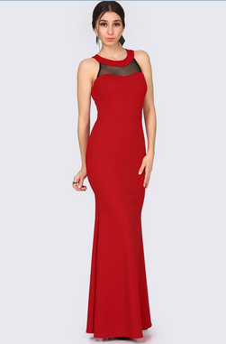 Open Back Tulle Embroidered Red Evening Dress