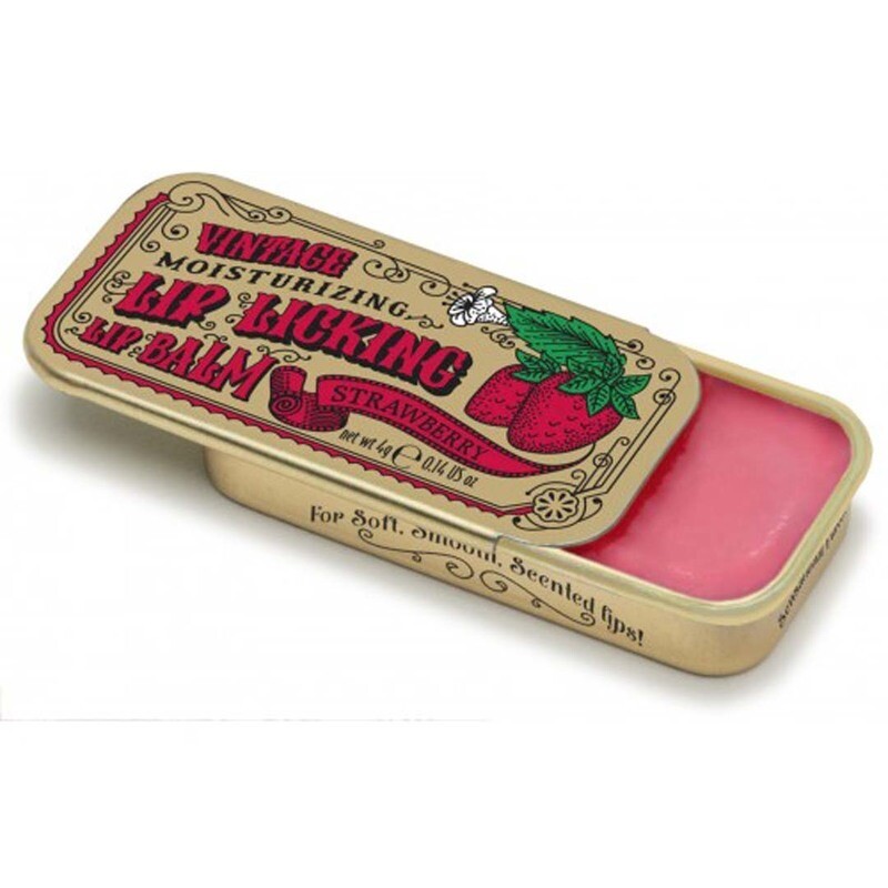 Strawberry - Vintage Moisturizing Lip Licking Lip Balm in a Retro Sliding Tin