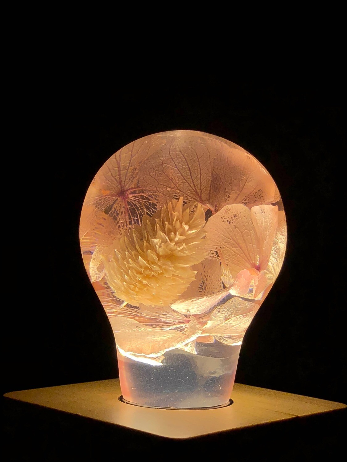 Pink Hydrangea Lamp - Bulb and Vintage Round Base