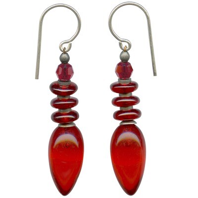 TANGO 6 - BRIGHT RED GLASS AND CRYSTAL EARRINGS