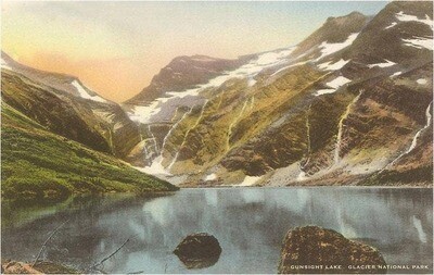 Found Image-MT-309 Gunsight Lake, Glacier National Park, Montana - Vintage Image, Art Print
