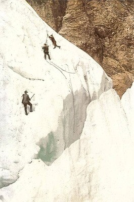 Found Image-WS-77 Ice Climbing over a Glacier - Vintage Image, Art Print
