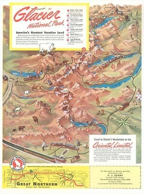Found Image-MT-351 Map of Glacier National Park, Montana - Vintage Image, Art Print